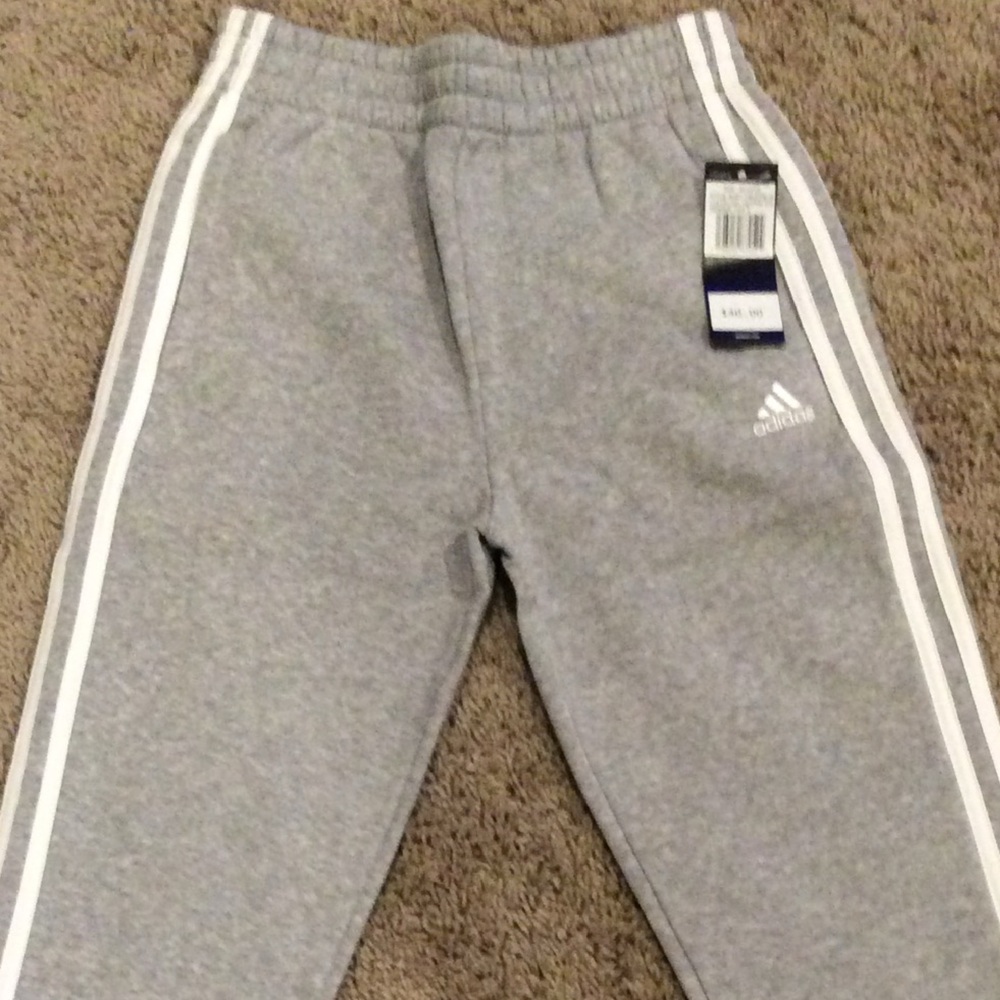 Adidas Kids Light Gray Joggers with White Stripes